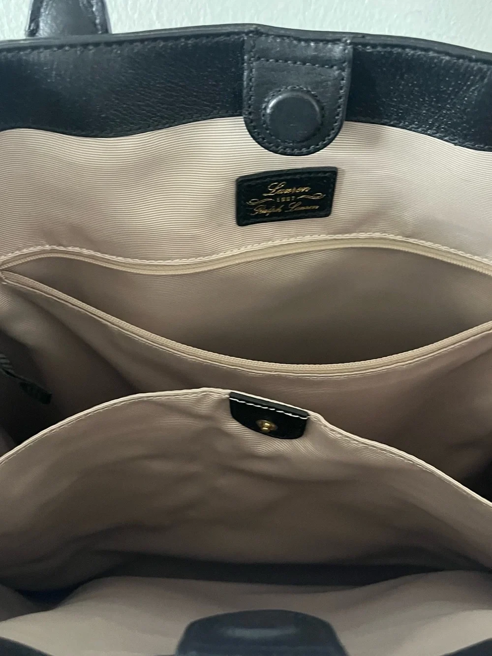 RLL Black Leather Tote Bag Lauren by Ralph Lauren